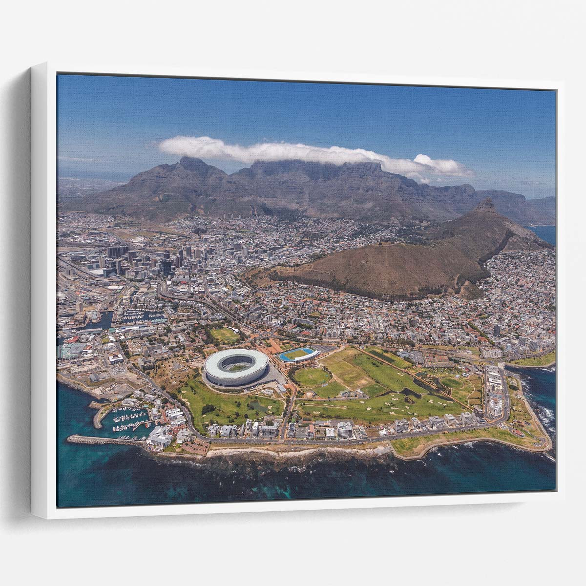 Cape Town Aerial View Urban Landscape Wall Art by Luxuriance Designs. Made in USA.