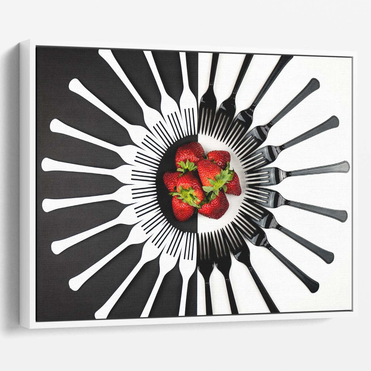 Yin Yang Strawberry Forks Abstract Kitchen Wall Art by Luxuriance Designs. Made in USA.