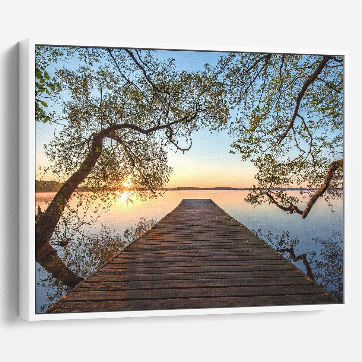 Serene Sunrise Lake Dock Zen Landscape Photography Wall Art