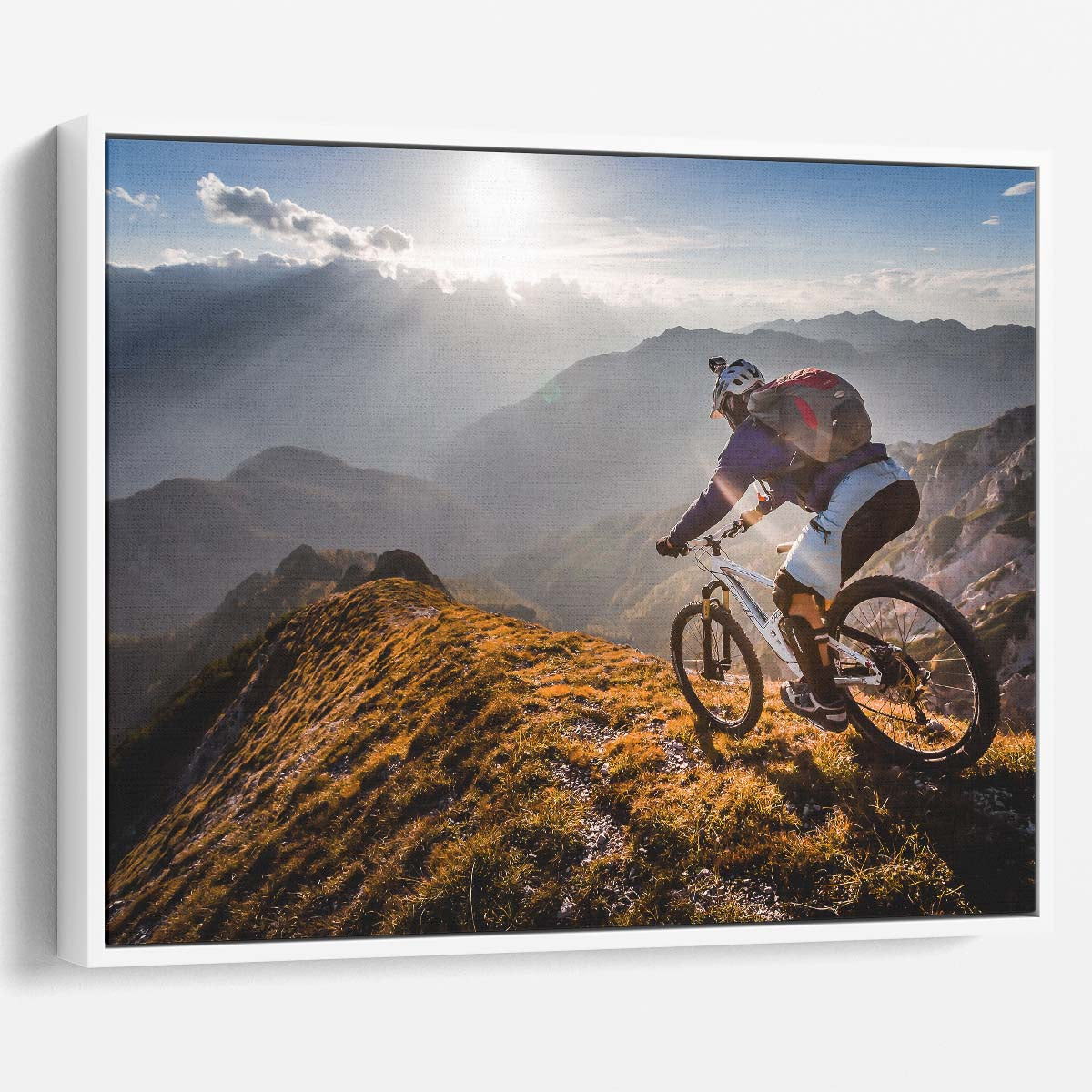Extreme Mountain Biking Adventure Landscape Wall Art by Luxuriance Designs. Made in USA.