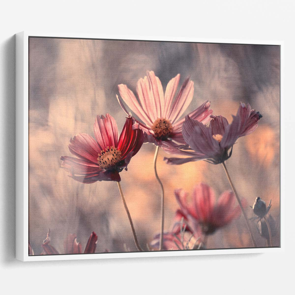 Romantic Pink Floral Trio Macro Bokeh Wall Art by Luxuriance Designs. Made in USA.