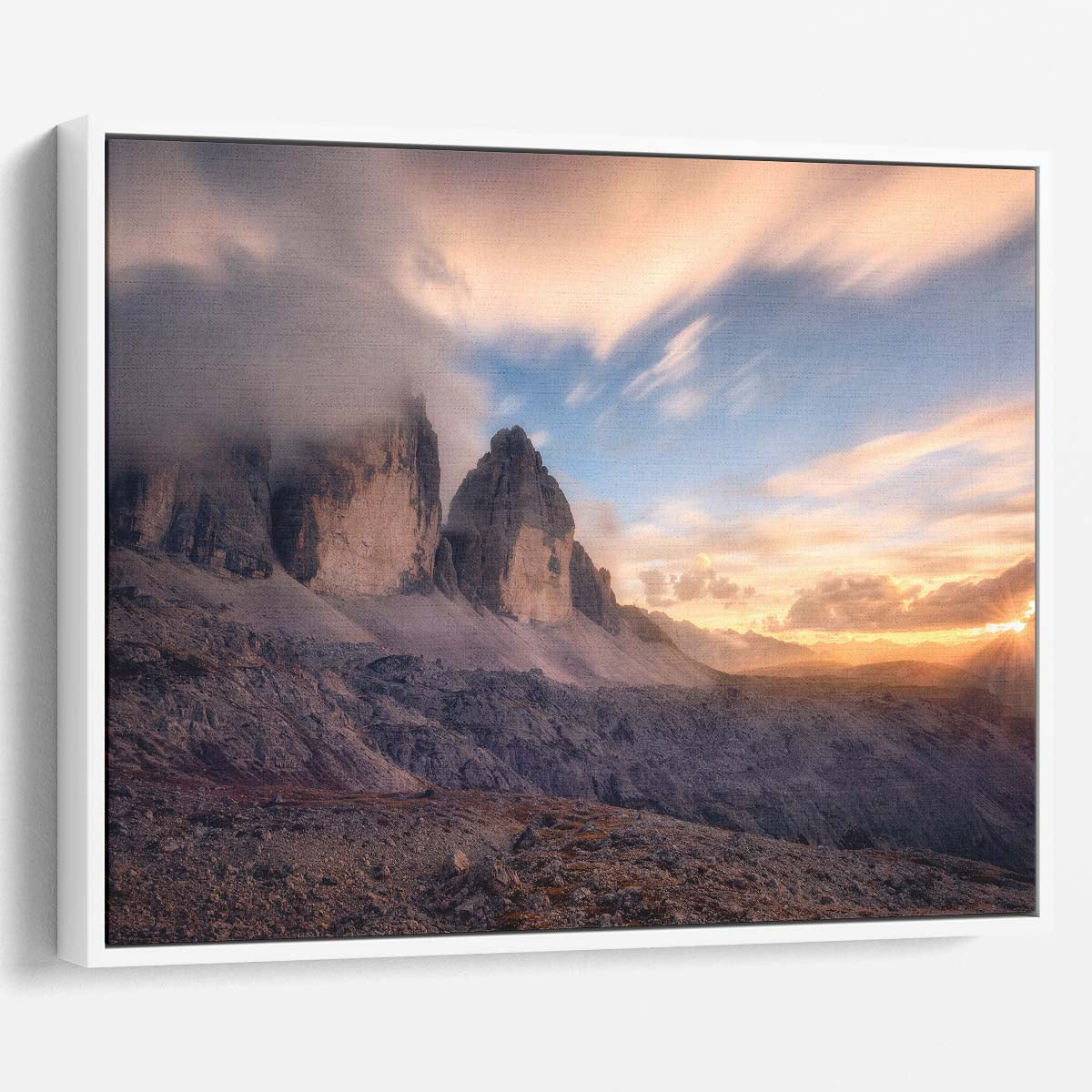 Sunset Over Lavaredo Peaks Mountain Landscape Wall Art by Luxuriance Designs. Made in USA.