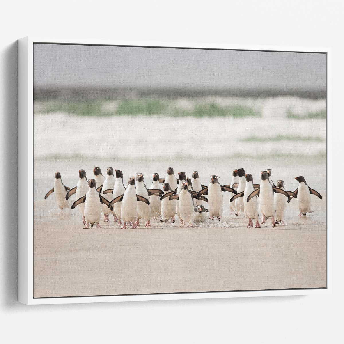 Penguin Flock Seaside Run Coastal Wildlife Wall Art by Luxuriance Designs. Made in USA.