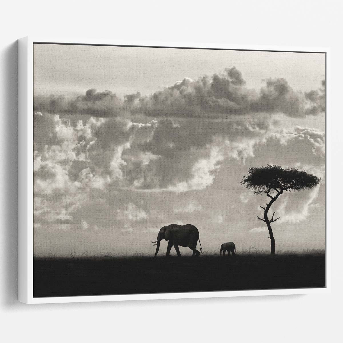 Majestic African Elephant Family Silhouette Wall Art by Luxuriance Designs. Made in USA.