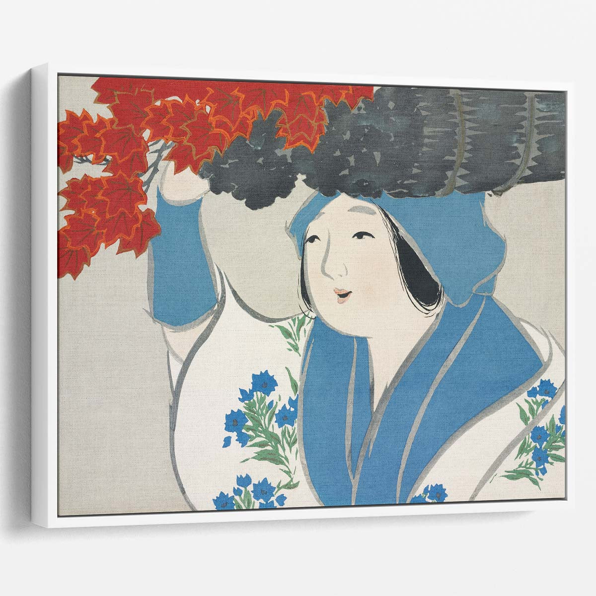 Momoyogusa Blue Woman Oil Painting by Kamisaka Sekka Wall Art