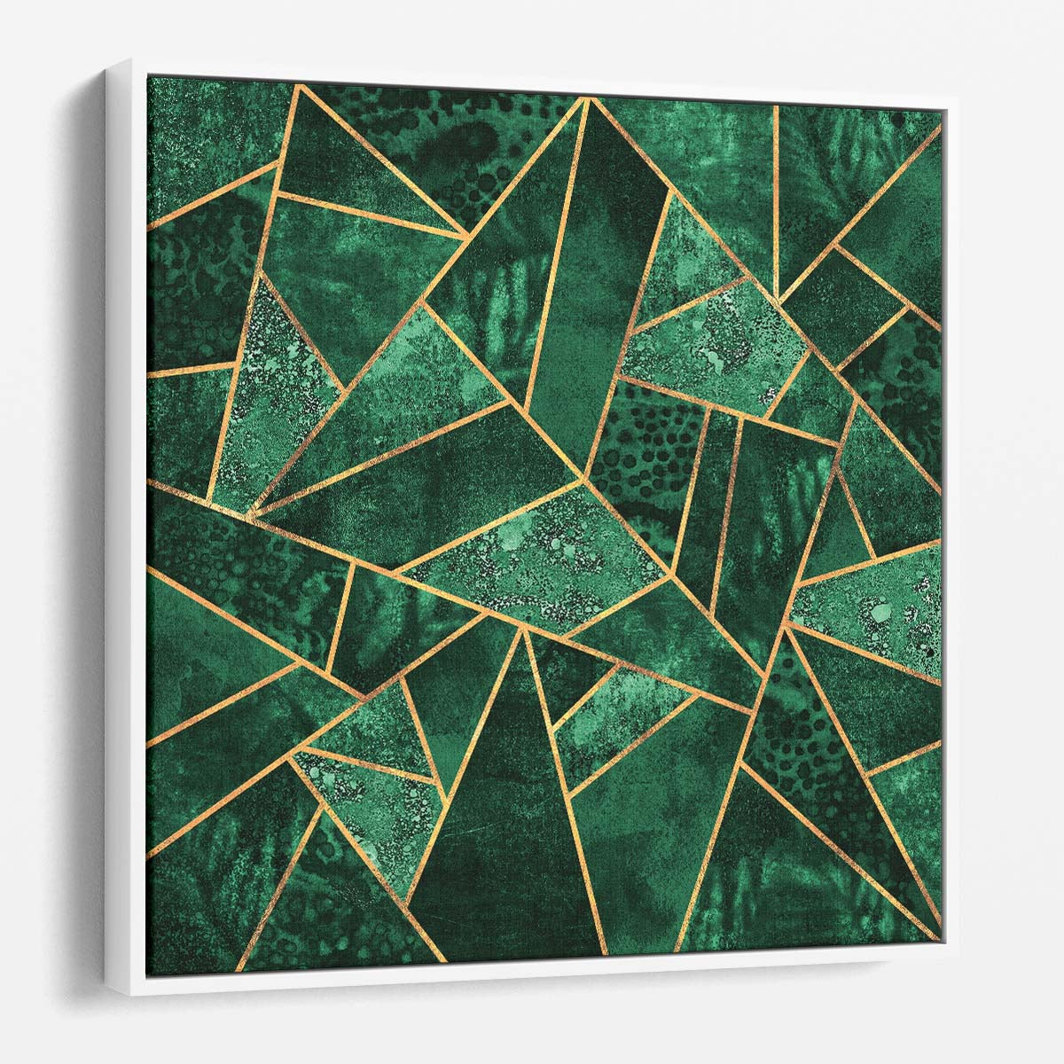 Emerald & Gold Geometric Lines Abstract Wall Art Illustration by Luxuriance Designs. Made in USA.