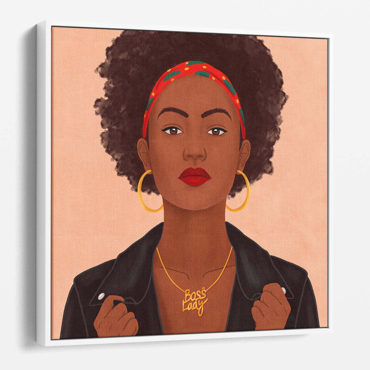 Empowering African Boss Lady Fashion Illustration Portrait Wall Art by Luxuriance Designs. Made in USA.