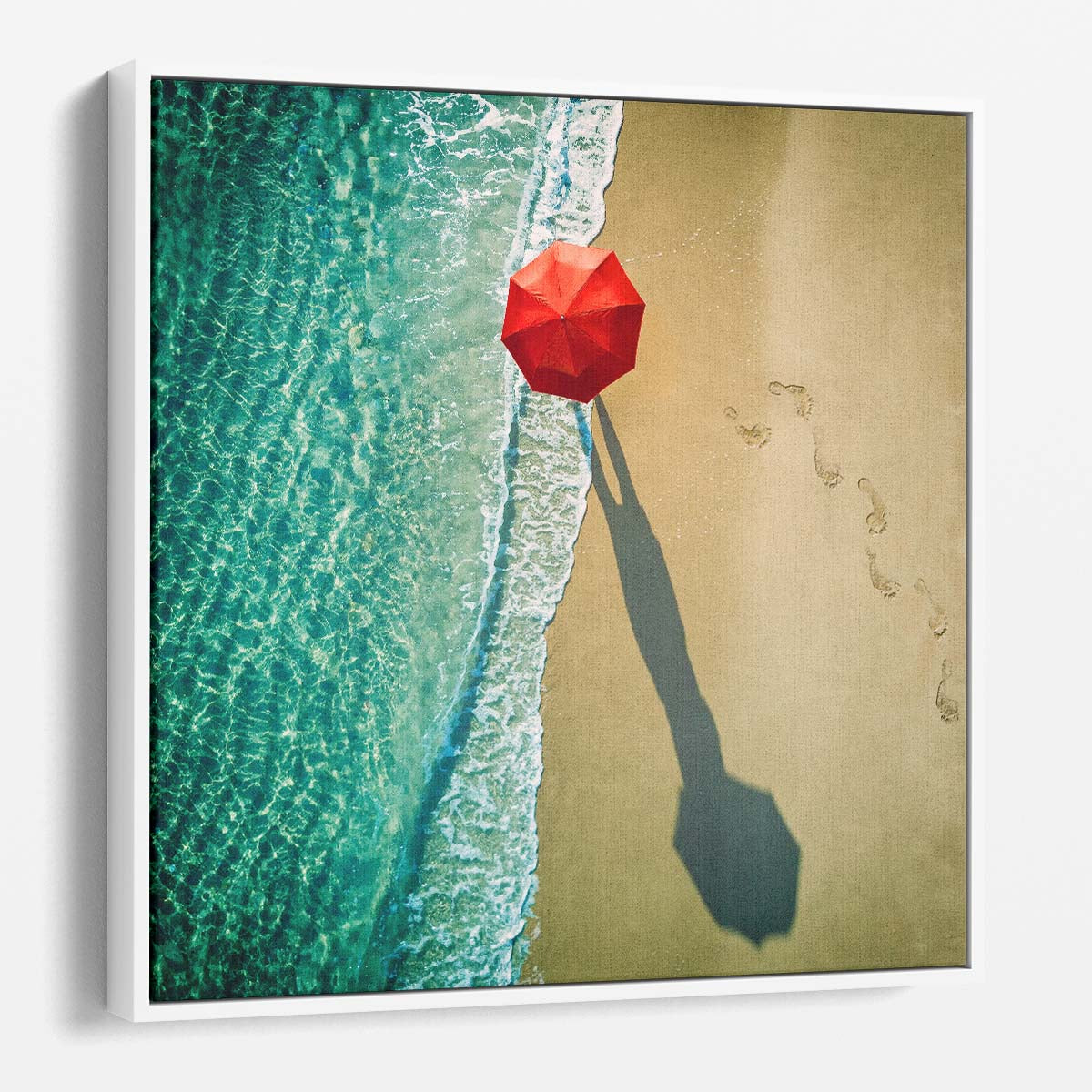 Paradise Coastal Seascape Photography Featuring Red Umbrella Wall Art by Luxuriance Designs. Made in USA.