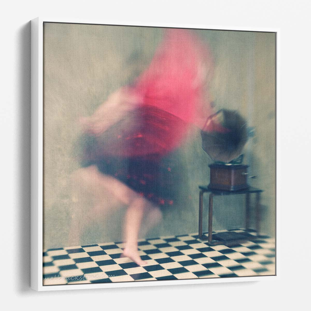 Nostalgic Romance in Motion Vintage Dancing Woman Photography Wall Art by Luxuriance Designs. Made in USA.