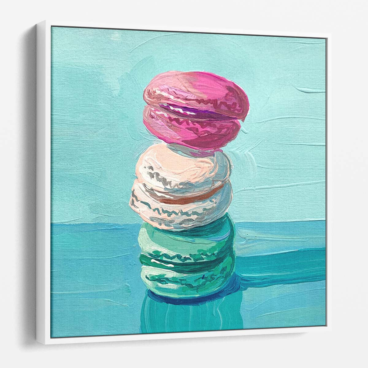 Vibrant Macaron Tower Dessert Illustration for Kitchen Wall Art by Luxuriance Designs. Made in USA.