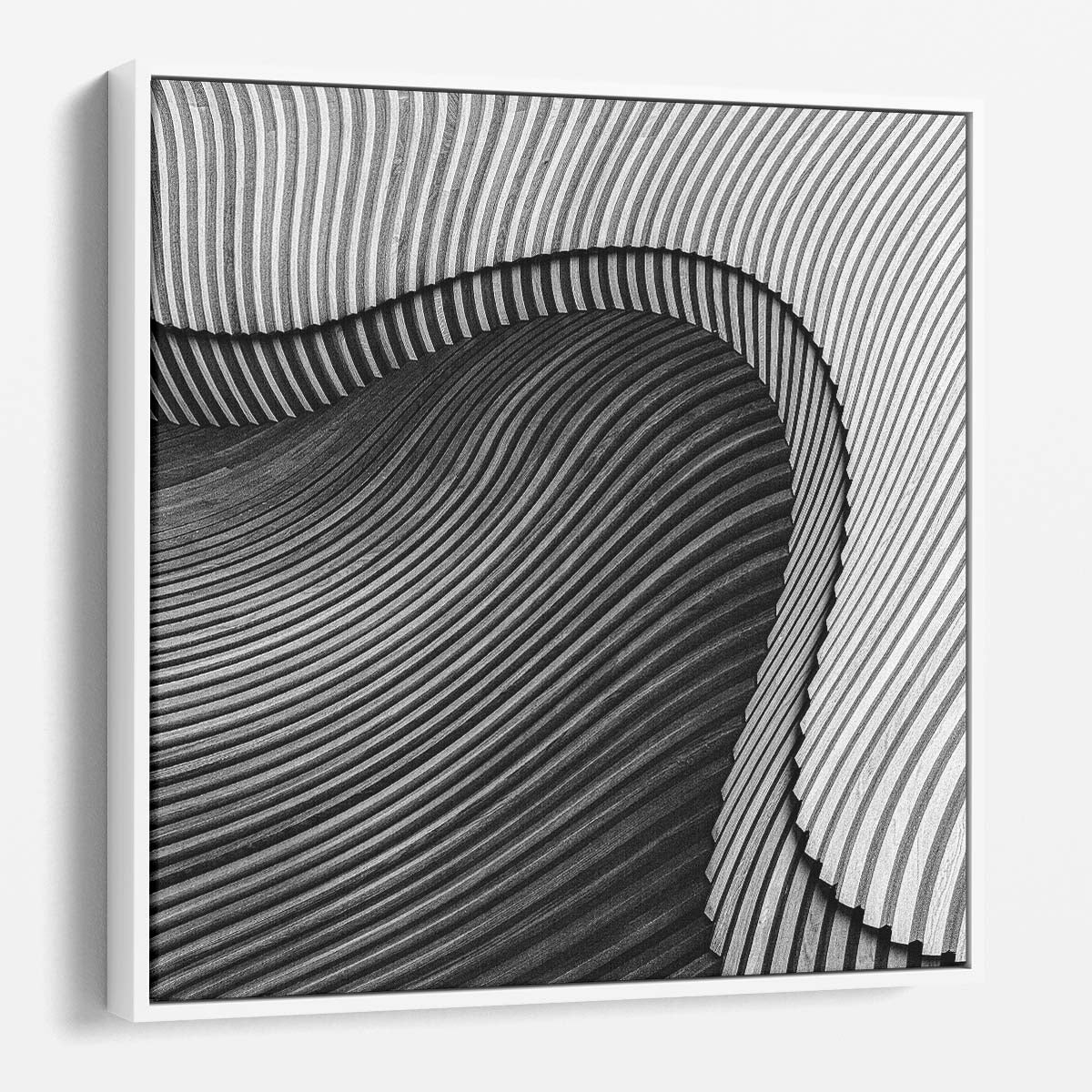 Abstract Monochrome Waves Curved Wood Photography Wall Art by Luxuriance Designs. Made in USA.