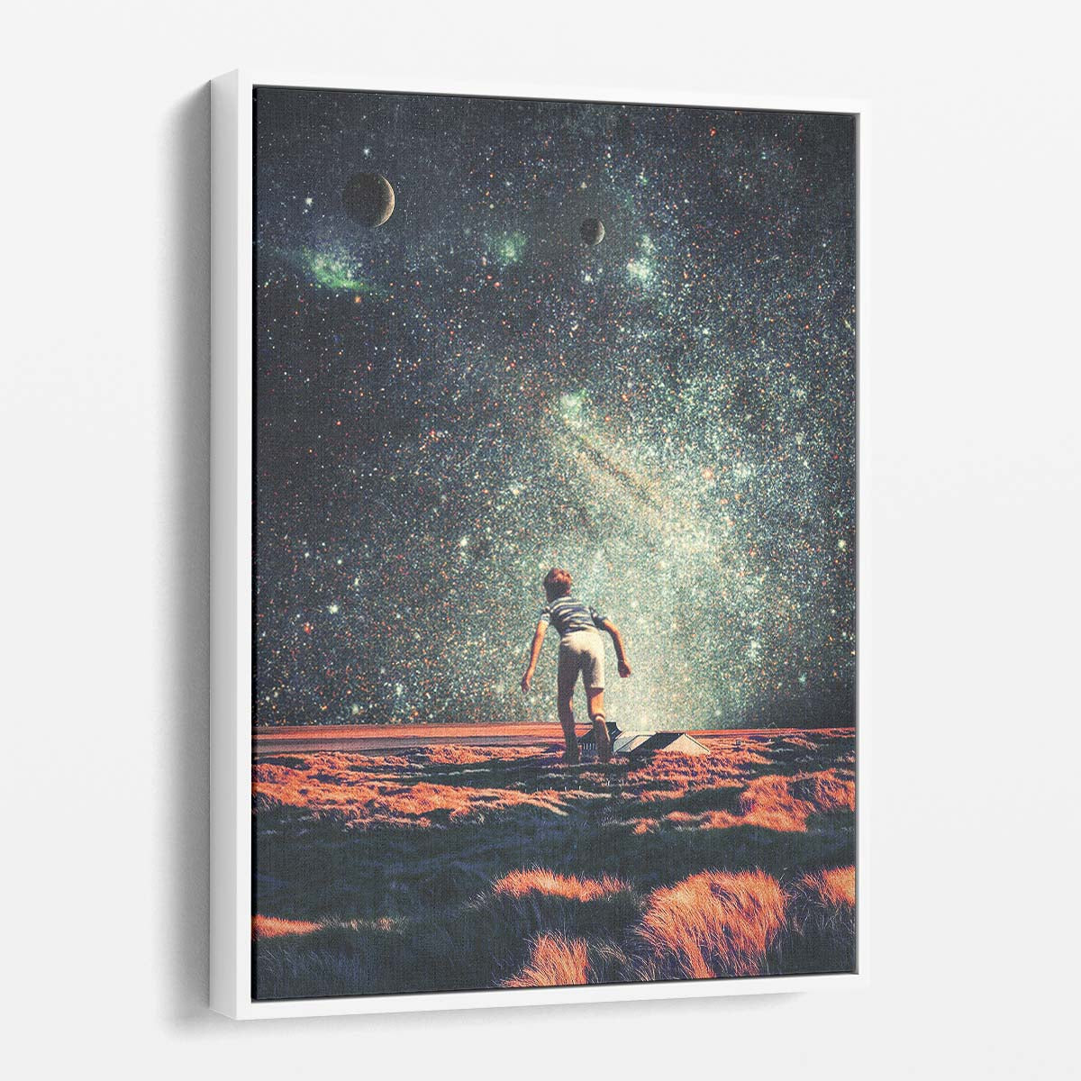 Child's Surreal Universe, Retro Futuristic Starry Night Digital Collage Art by Luxuriance Designs, made in USA