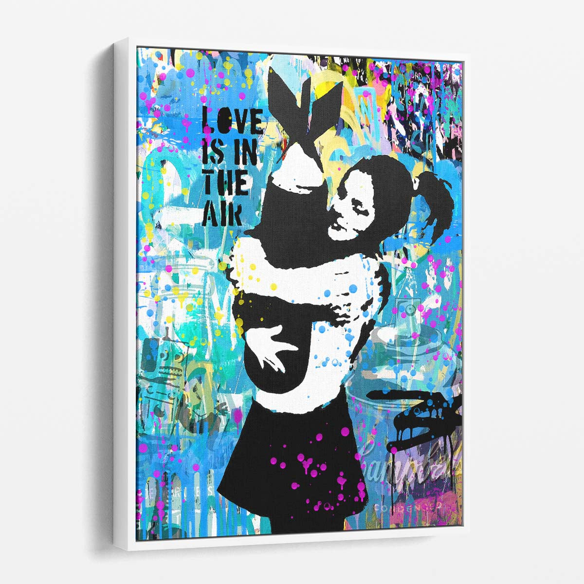 Banksy Bomb Girl Love Is In The Air Graffiti Wall Art by Luxuriance Designs. Made in USA.