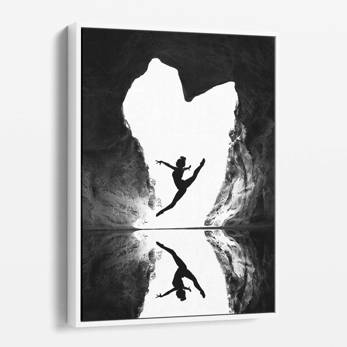 Graceful Ballerina Mid-Leap BW Silhouette Art Photography by Luxuriance Designs, made in USA