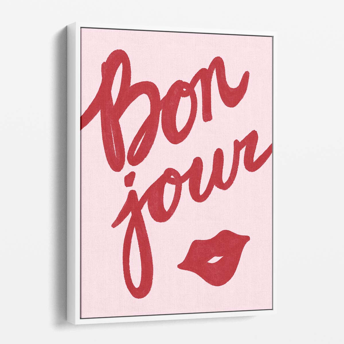 Bonjour Lips Pink - Inspirational French Typography Illustration Art by Luxuriance Designs, made in USA