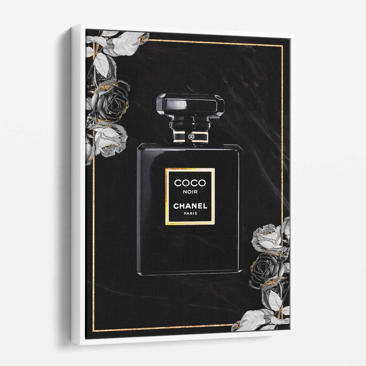 Coco Chanel Noir Perfume Dark Rose Wall Art by Luxuriance Designs. Made in USA.