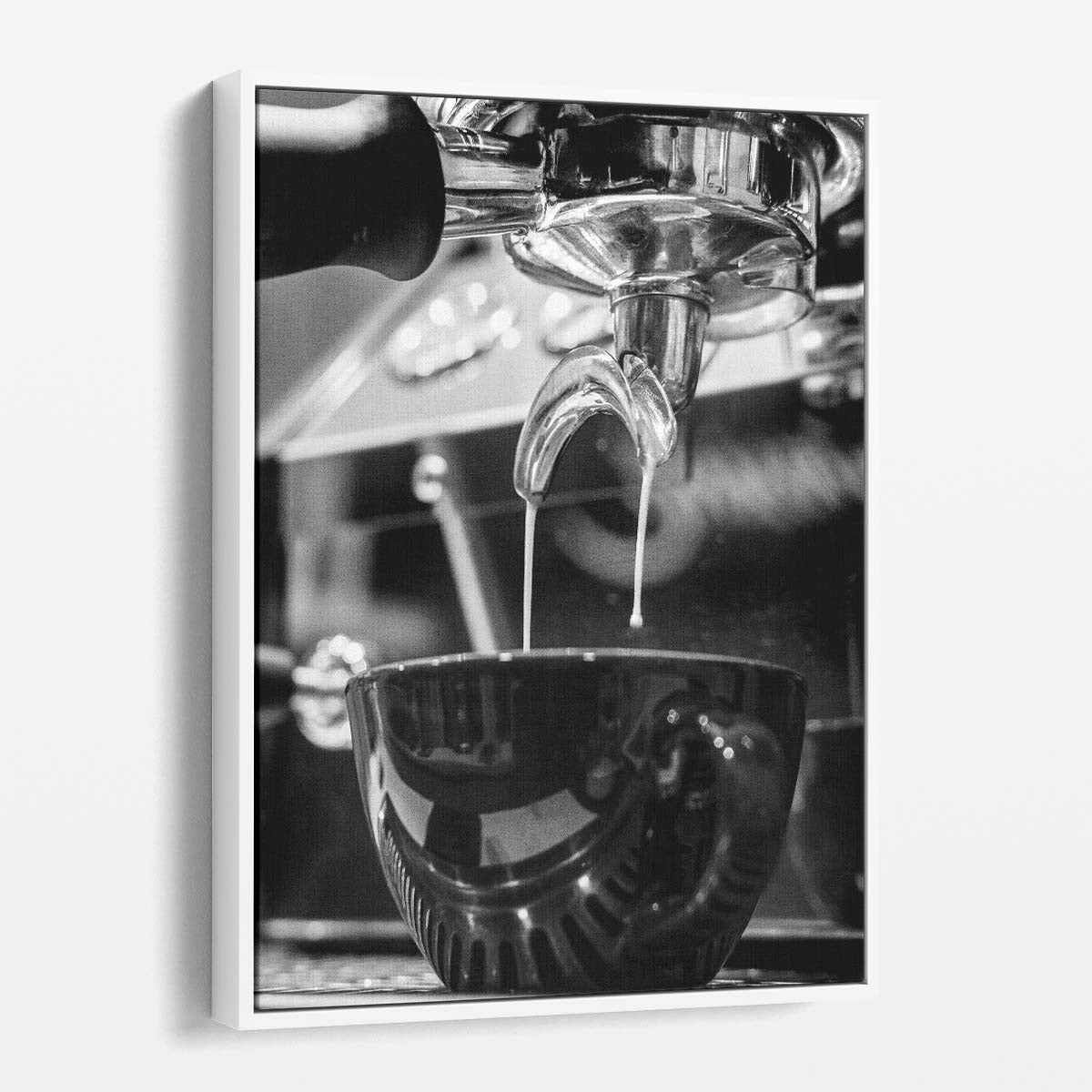 Monochrome Coffee Dripping Cup Still Life Photography Artwork by Luxuriance Designs, made in USA