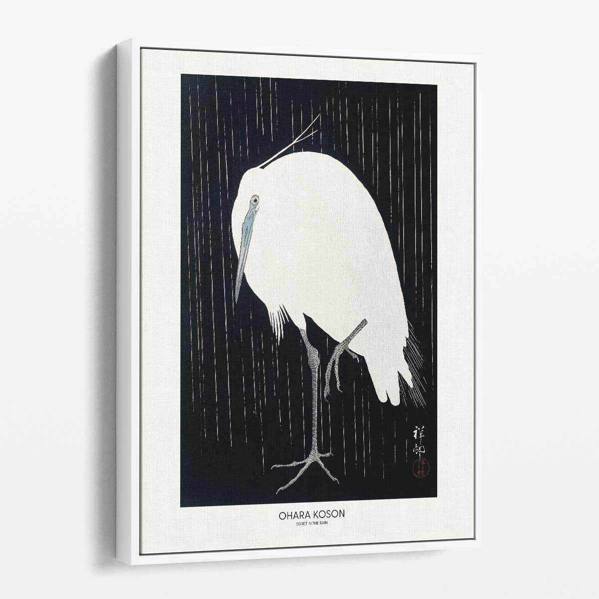 Vintage Japanese Egret Illustration in Rain by Ohara Koson Poster by Luxuriance Designs, made in USA