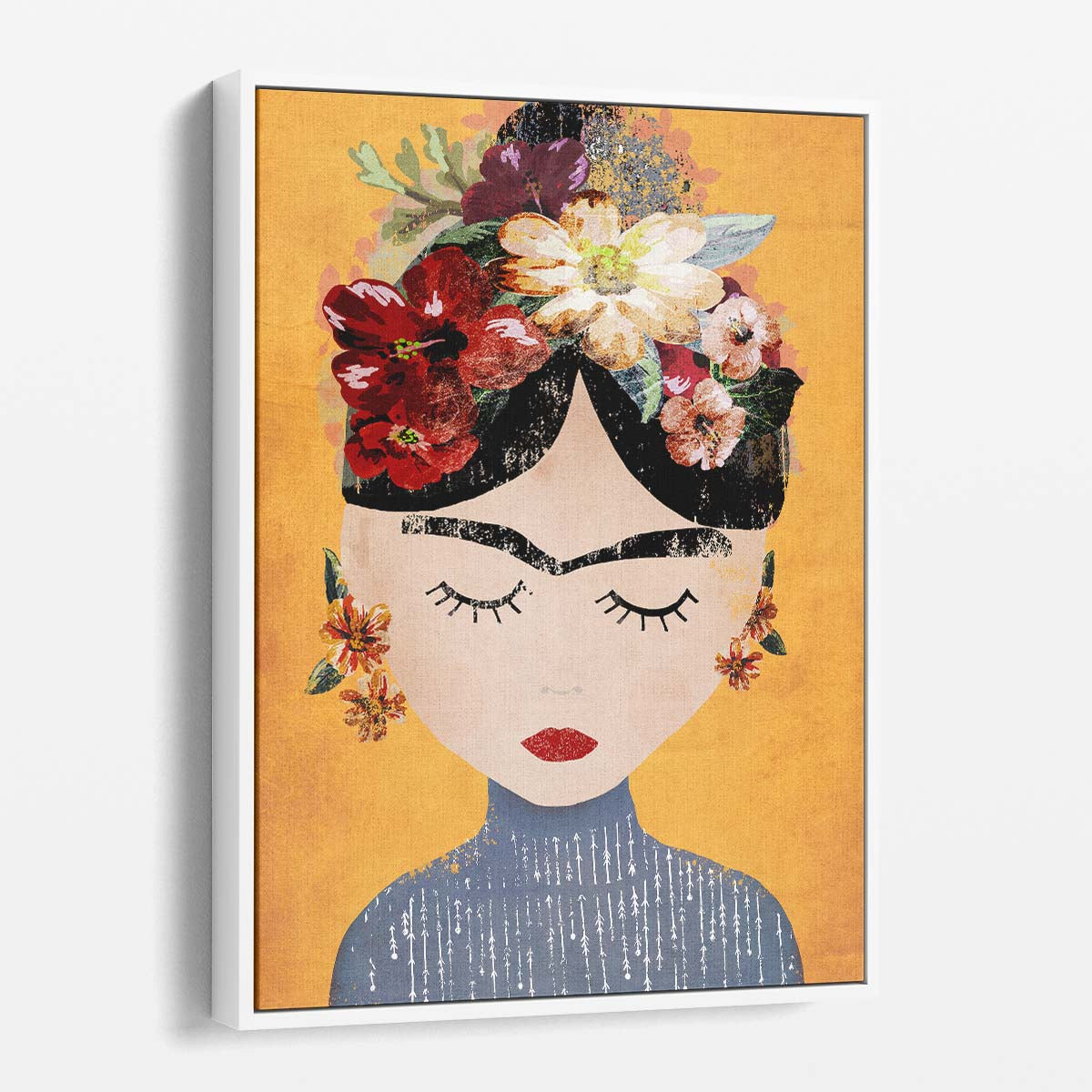 Frida Kahlo Floral Portrait Illustration by Treechild in Yellow by Luxuriance Designs, made in USA