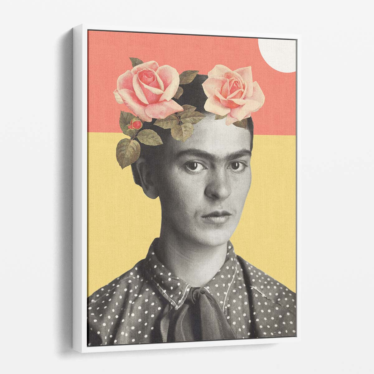Colorful Frida Kahlo Portrait Illustration with Floral Montage by Luxuriance Designs, made in USA