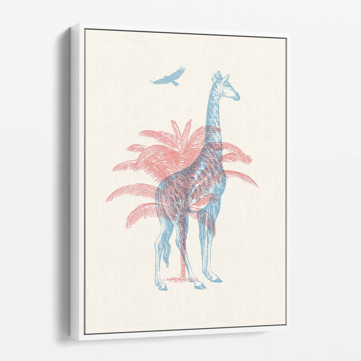 Tropical Giraffe Illustration Art with Palm Trees, Exotic Birds by Luxuriance Designs, made in USA