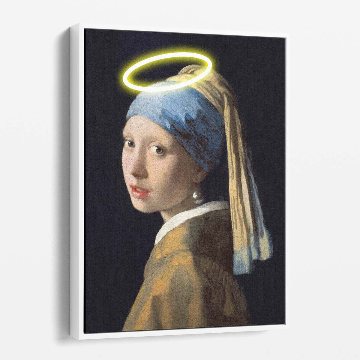 Illustrated Vermeer's Girl with Pearl Earring & Halo Digital Art by Luxuriance Designs, made in USA