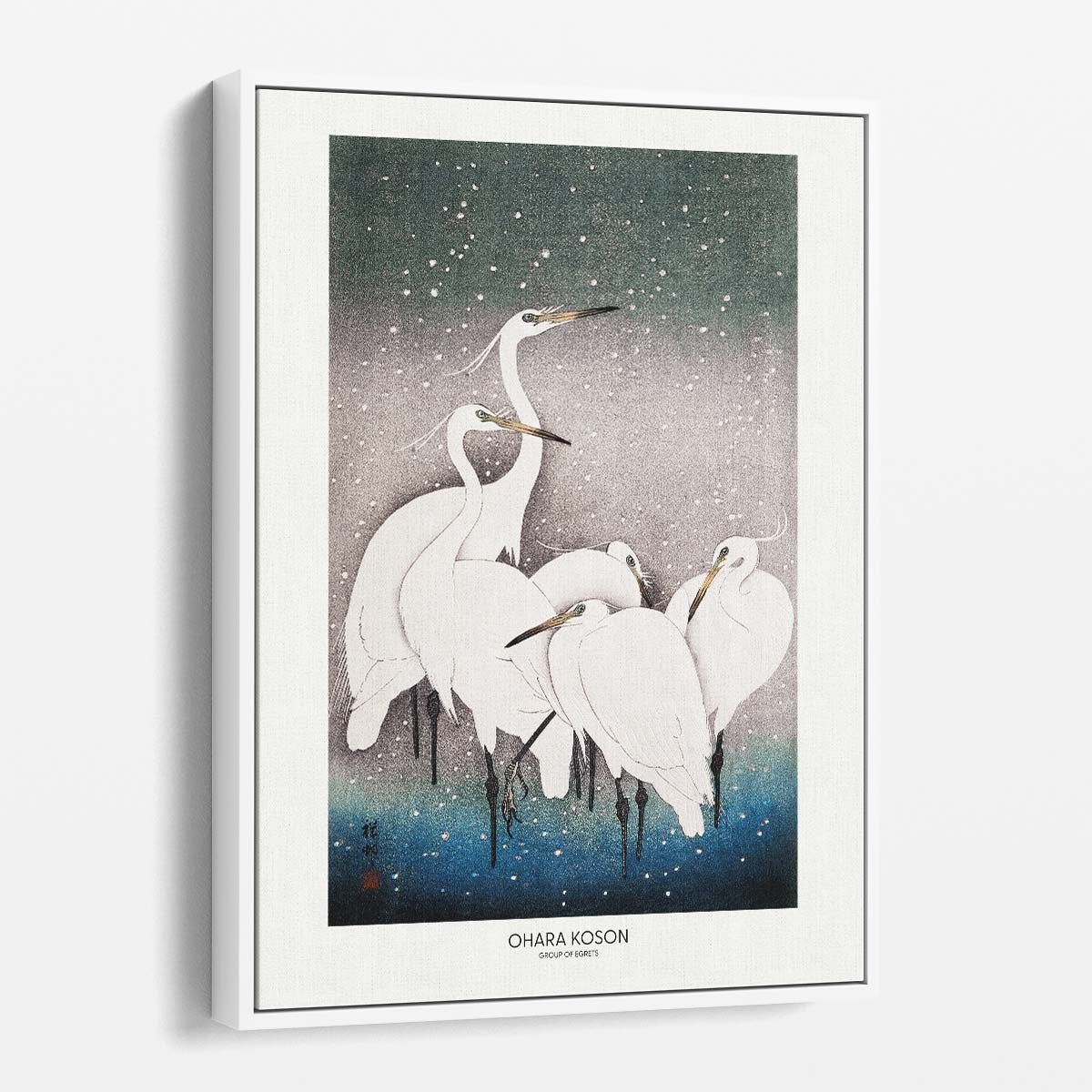 Vintage Japandi Egret Group Illustration by Ohara Koson by Luxuriance Designs, made in USA