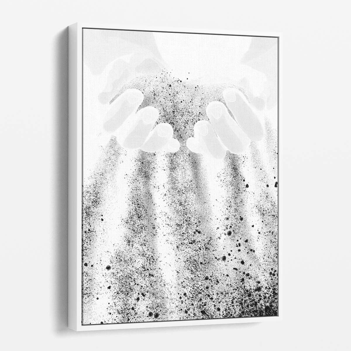 Figurative Illustration of Hands Pouring Sand, BW Graphic Art by Luxuriance Designs, made in USA