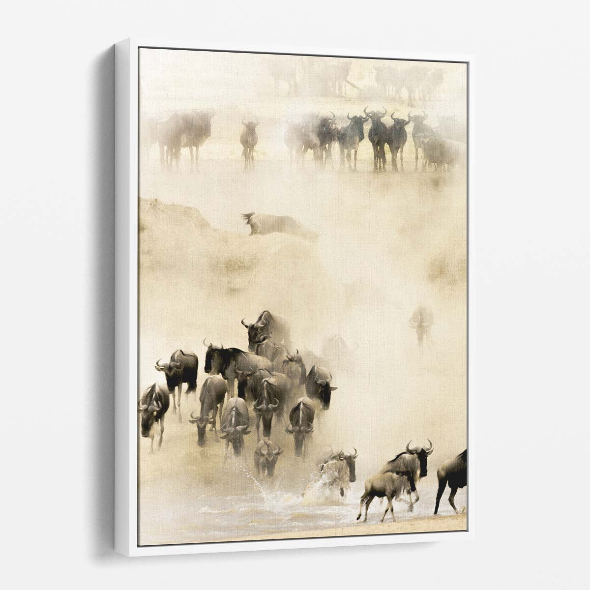 Serengeti Wildebeest Migration Photography, Sepia-toned African Wildlife Art by Luxuriance Designs, made in USA