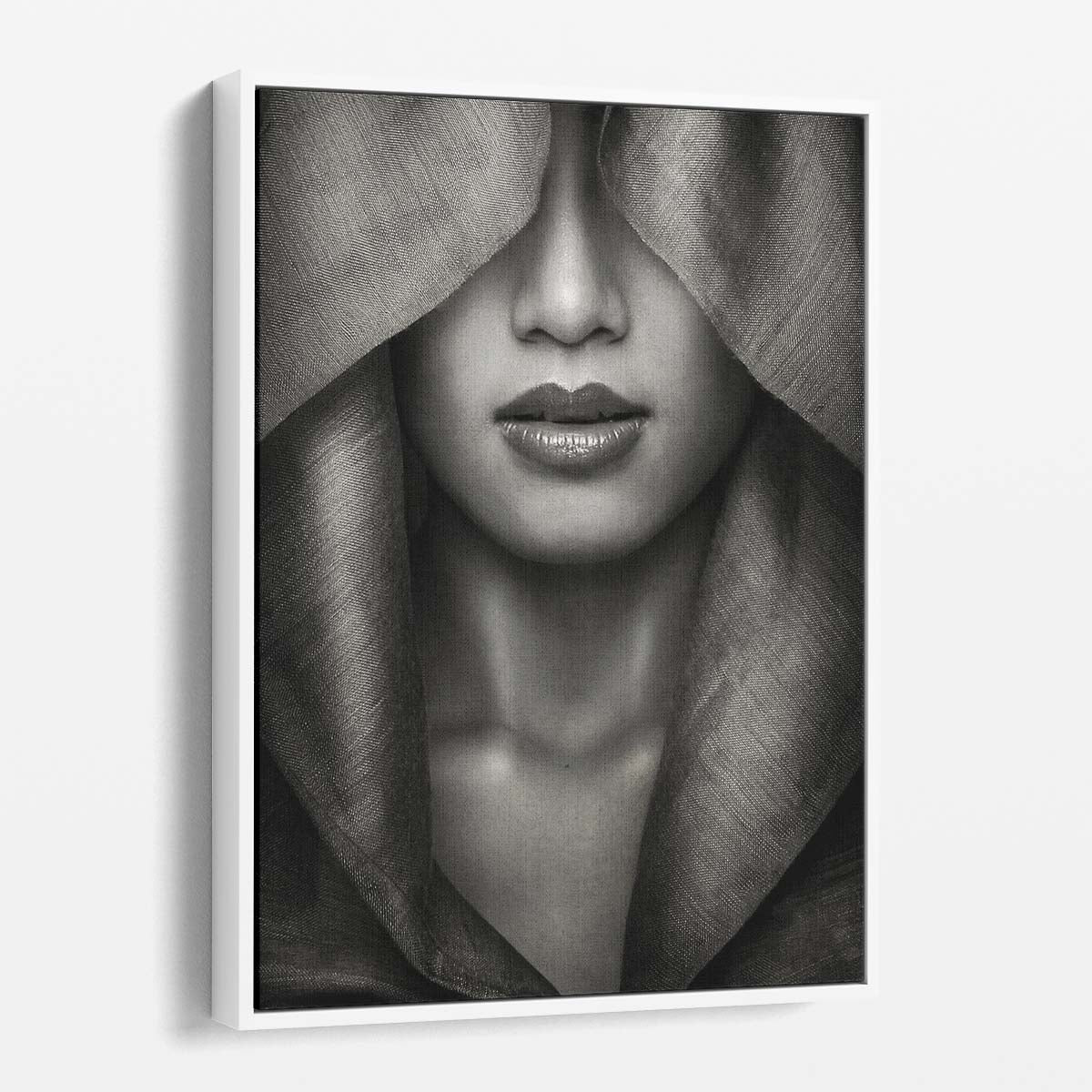 Monochrome Hooded Woman Portrait Photography Wall Art by Luxuriance Designs, made in USA