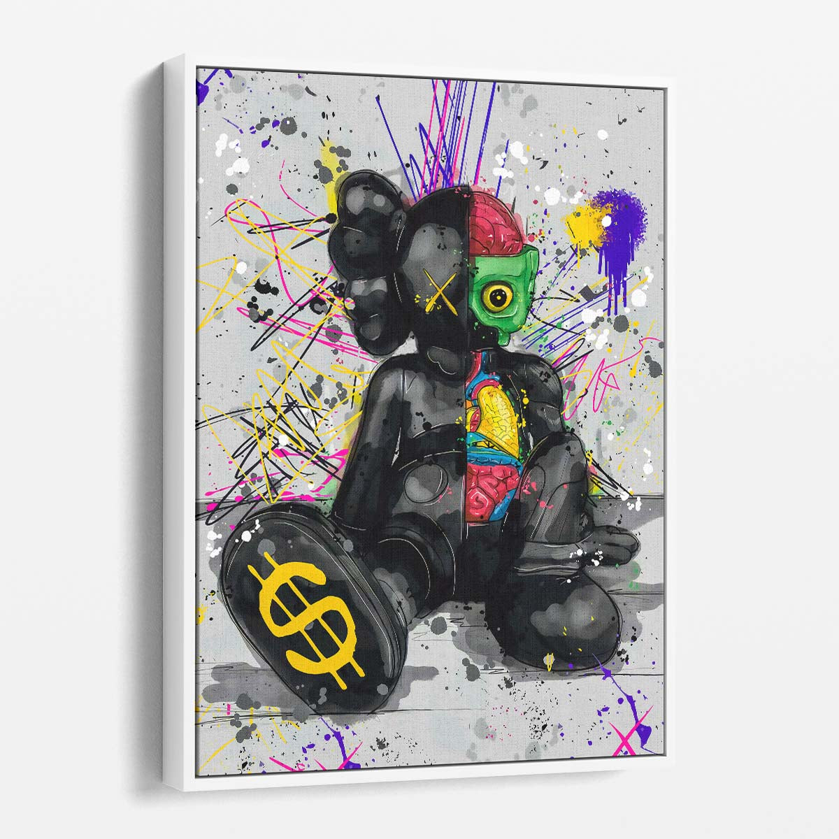 Hypebeast Black Kaws Graffiti Murakami Wall Art by Luxuriance Designs. Made in USA.