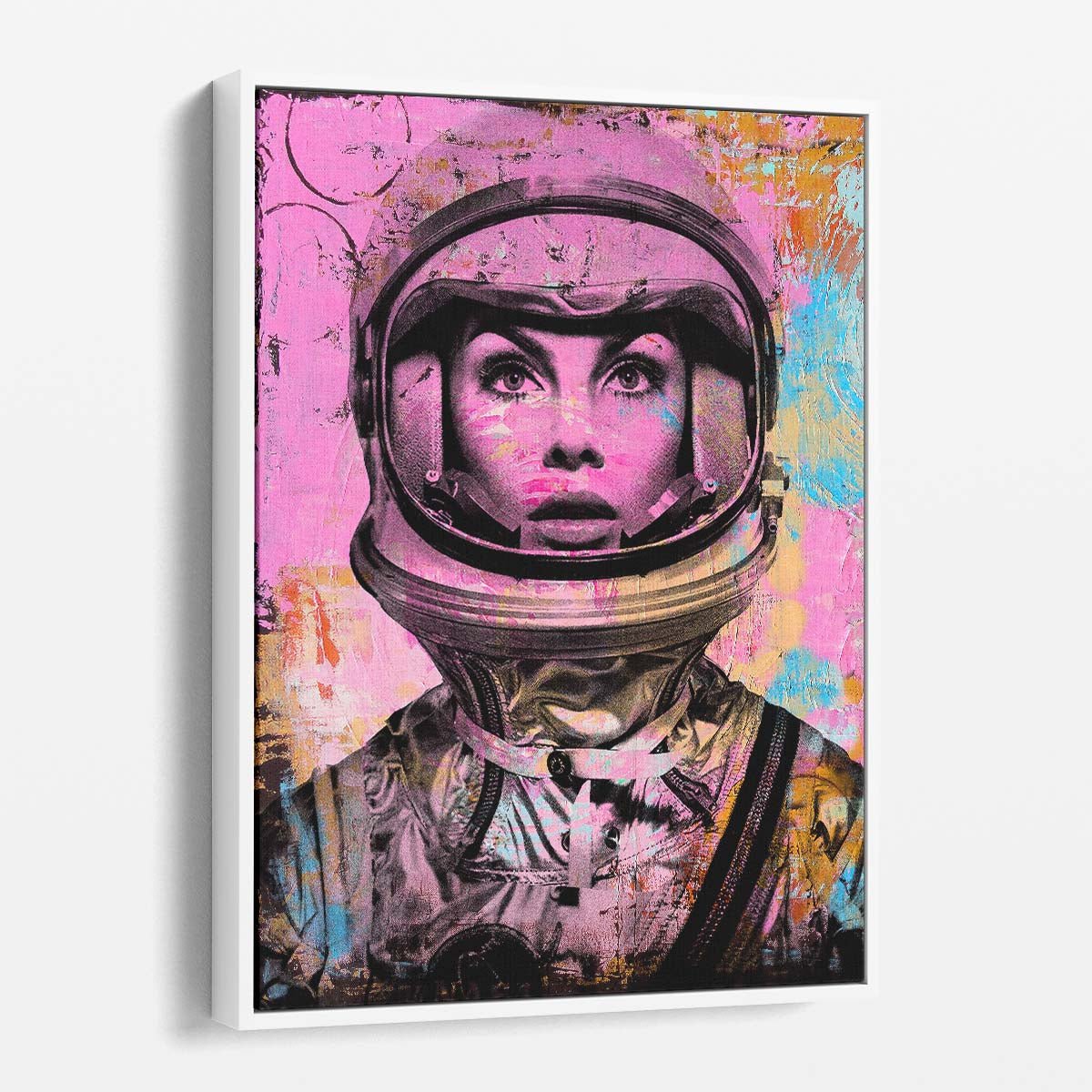 Jeannie Shrimpton Girl Astronaut 60s Space Age Circles Graffiti Wall Art by Luxuriance Designs. Made in USA.