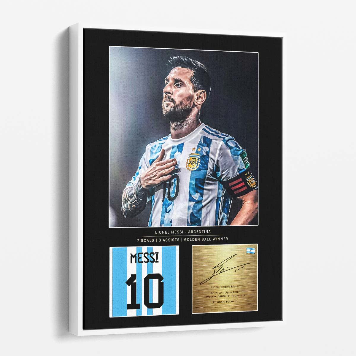 Leo Messi Golden Ball World Cup Signature Wall Art by Luxuriance Designs. Made in USA.