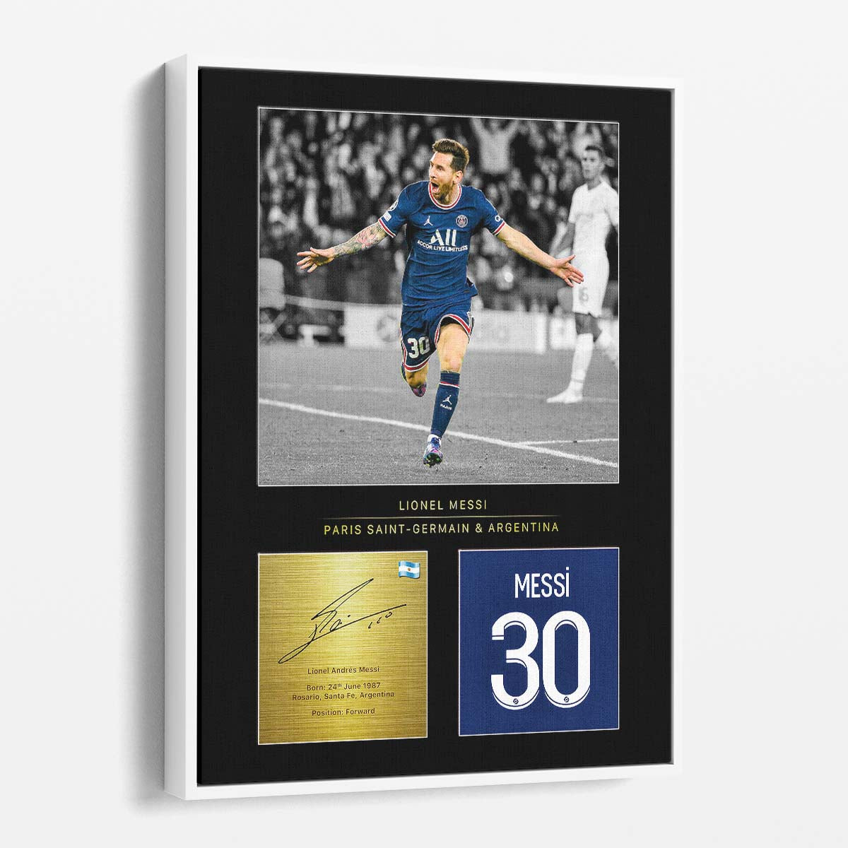 Leo Messi Paris Saint Germain Signature Wall Art by Luxuriance Designs. Made in USA.