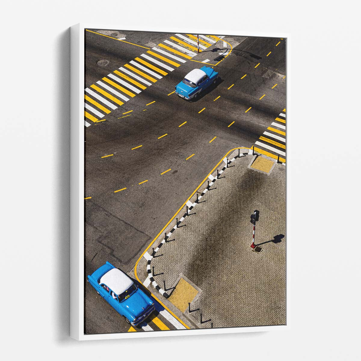 Vintage Havana Street Photography Classic Cars & Colorful Crosswalk Aerial View by Luxuriance Designs, made in USA
