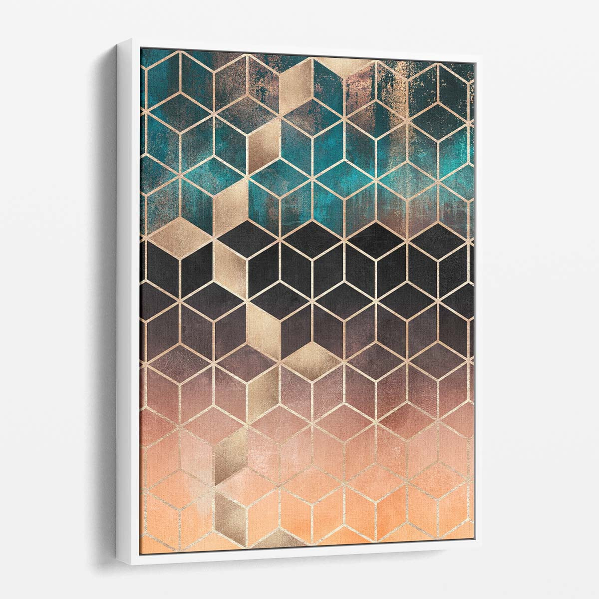 Golden Ombre Cube Illustration Colorful Geometric Mosaic Wall Art by Luxuriance Designs, made in USA