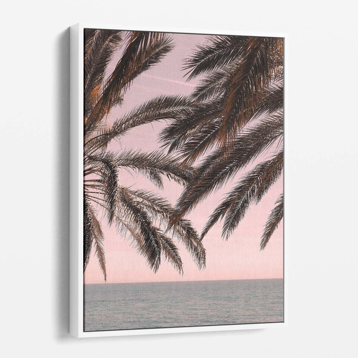 Exotic Palm Tree Seascape Photography, Pink Tropical Beach Sunset by Luxuriance Designs, made in USA