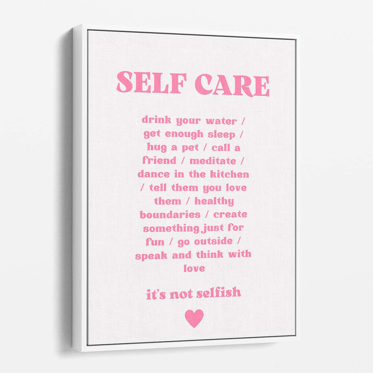 Inspirational Pink Typography Illustration - Self Care Quote by Luxuriance Designs, made in USA