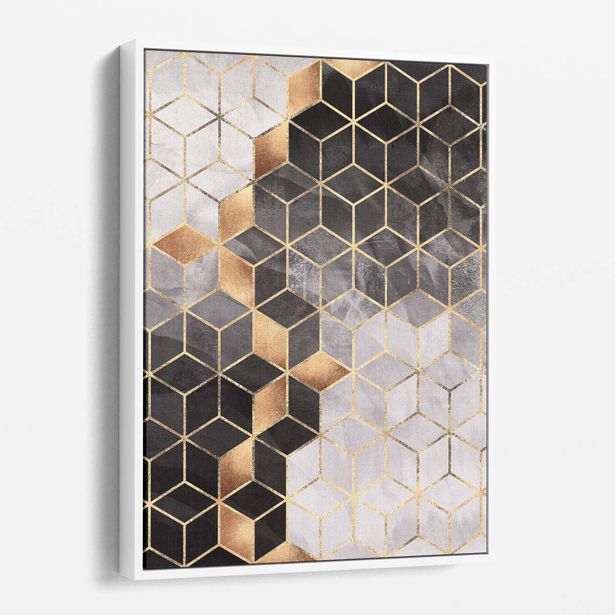 Elisabeth Fredriksson Golden Geometric Cube Illustration Wall Art by Luxuriance Designs, made in USA