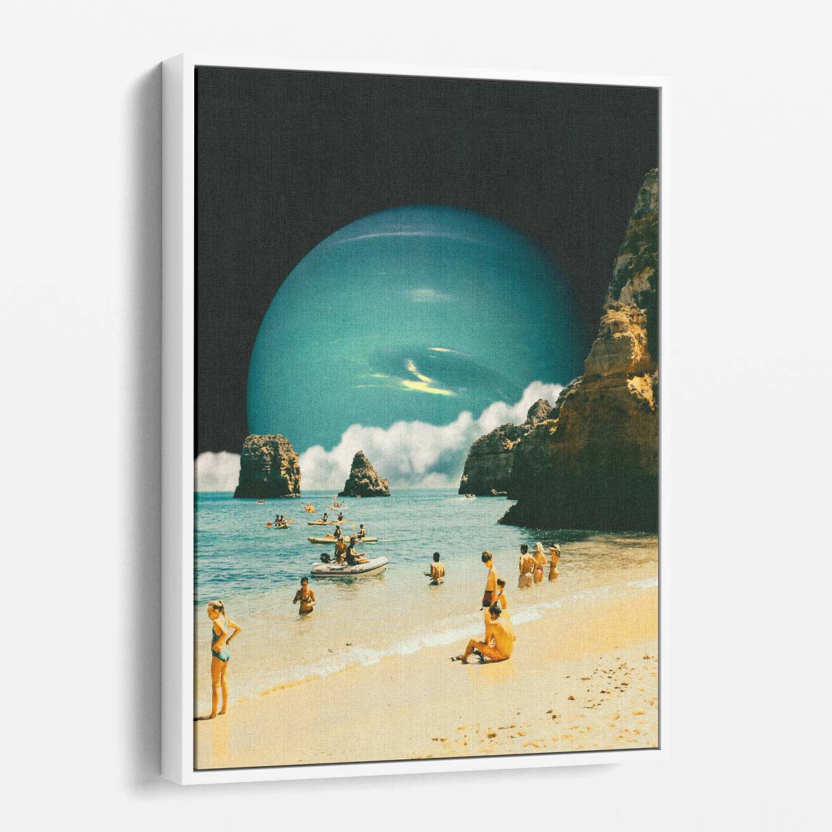 Retro Futuristic Space Beach Digital Collage Illustration Artwork by Luxuriance Designs, made in USA