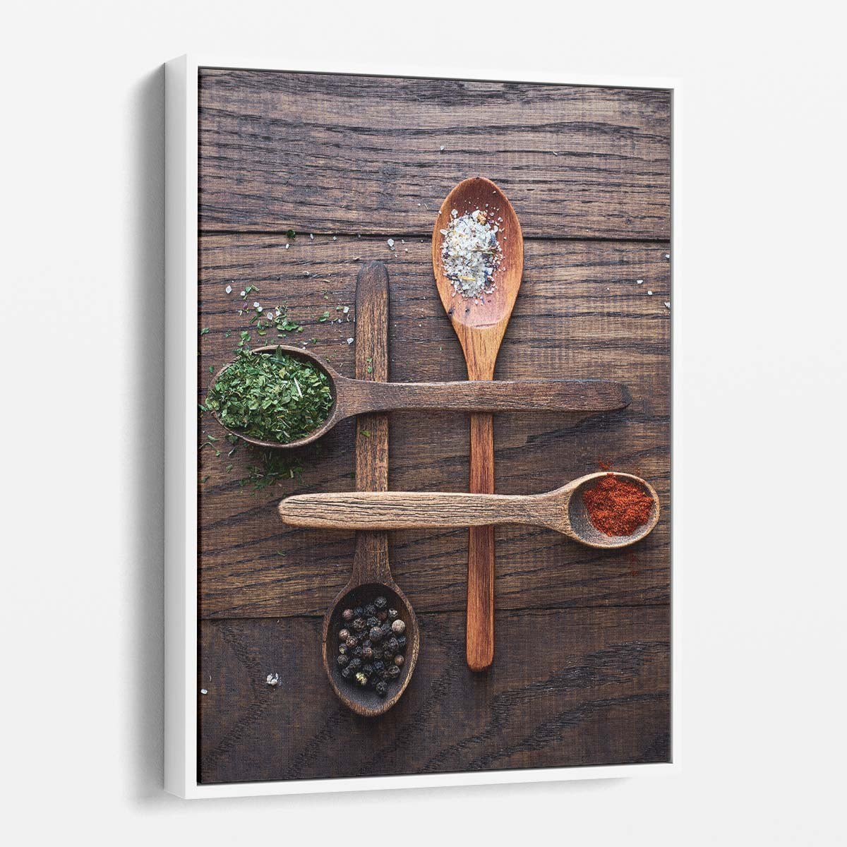 Rustic Kitchen Spice Photography Dried Spices in Wooden Spoons by Luxuriance Designs, made in USA