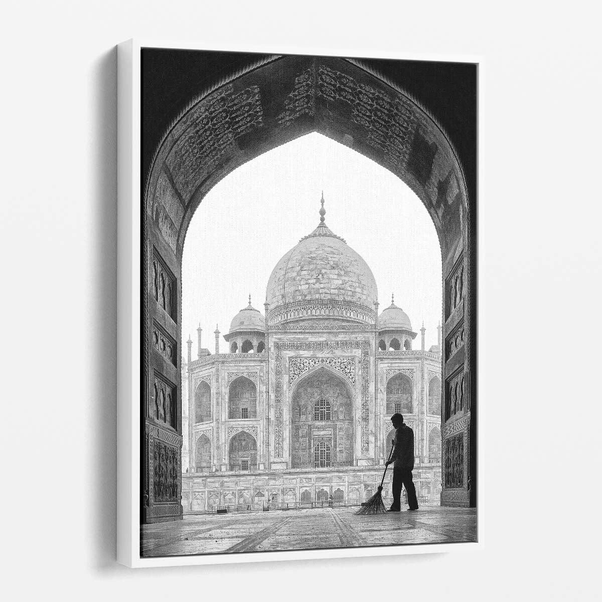 Early Morning Taj Mahal Cleaning - Monochrome Photography Art by Luxuriance Designs, made in USA