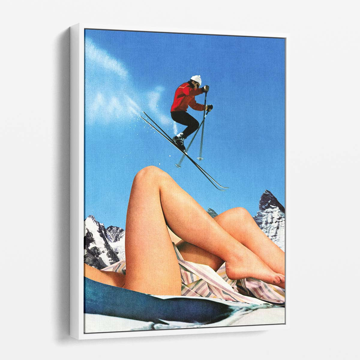 Vintage Winter Sports Collage Art, Funny Skiing Action by Taudalpoi by Luxuriance Designs, made in USA