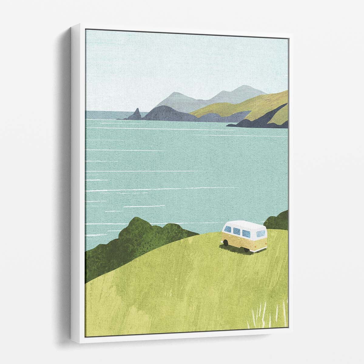 UK Cornwall Seaside Van Life Illustration, Coastal Landscape Art by Luxuriance Designs, made in USA