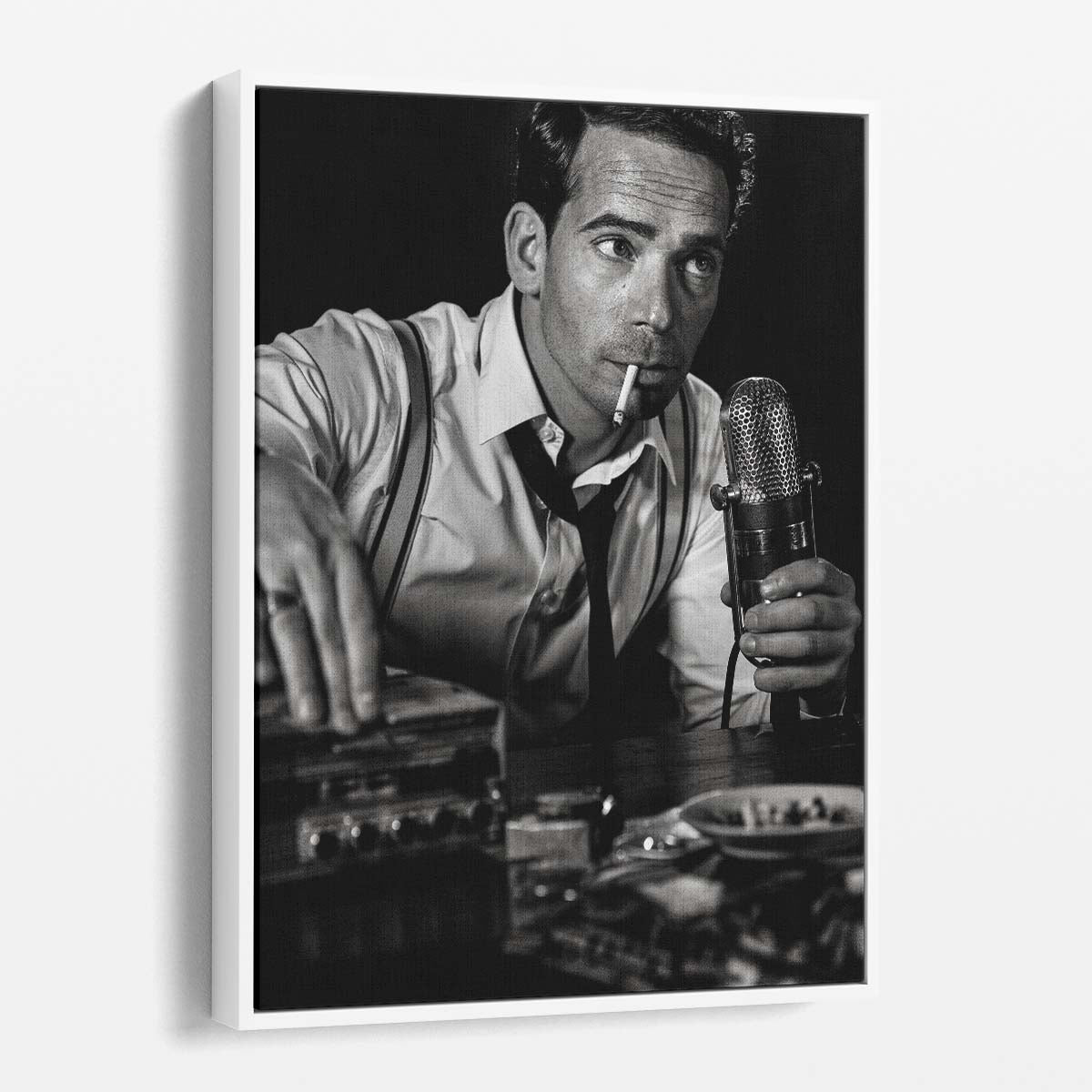 Vintage Portrait Photography of Smoking Man with Retro Microphone by Luxuriance Designs, made in USA