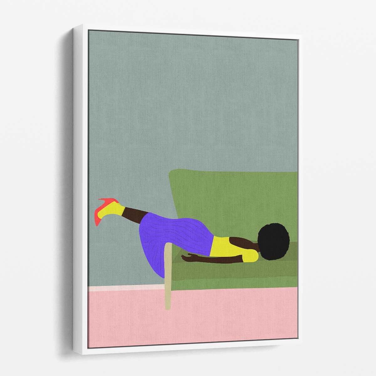 Black Woman Resting on Sofa Illustration, Fashionable Wall Art by Luxuriance Designs, made in USA