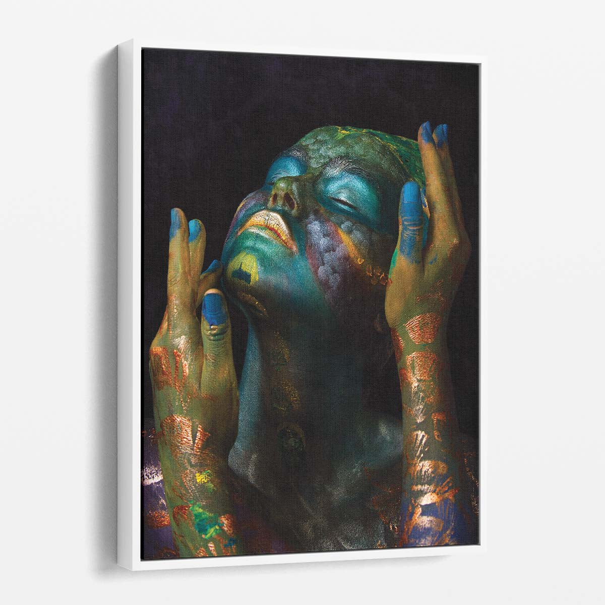 Dark Green Oil-Painted Woman Portrait Photography Art by Luxuriance Designs, made in USA