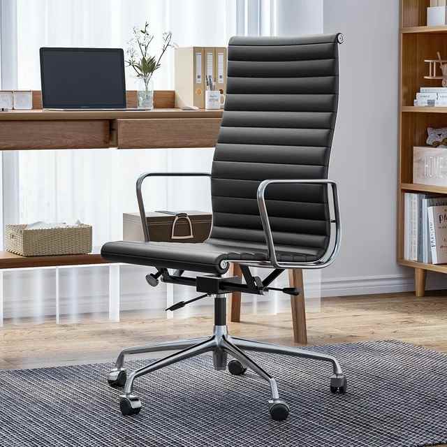 Luxuriance Designs - Eames Aluminum Group Office Chair Replica | Top Grain Leather - Black Color and High Backrest - Review