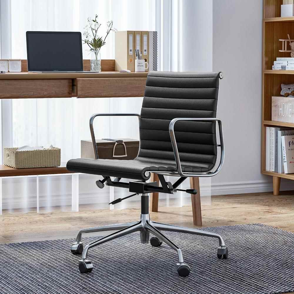 Luxuriance Designs - Eames Aluminum Group Office Chair Replica | Top Grain Leather - Black Color and Low Backrest - Review