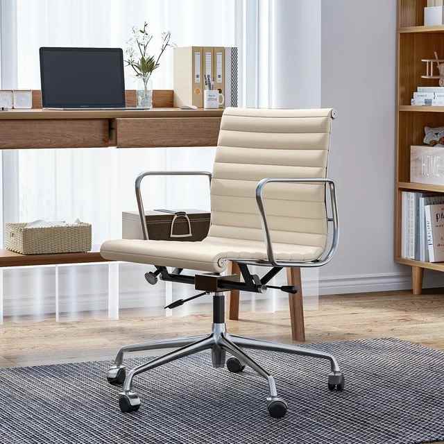 Luxuriance Designs - Eames Aluminum Group Office Chair Replica | Top Grain Leather - White Color and Low Backrest - Review